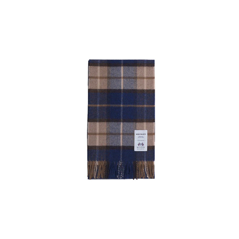 Norse Projects Norse Moon Merino Lambswool Checked Scarf Estate Blue