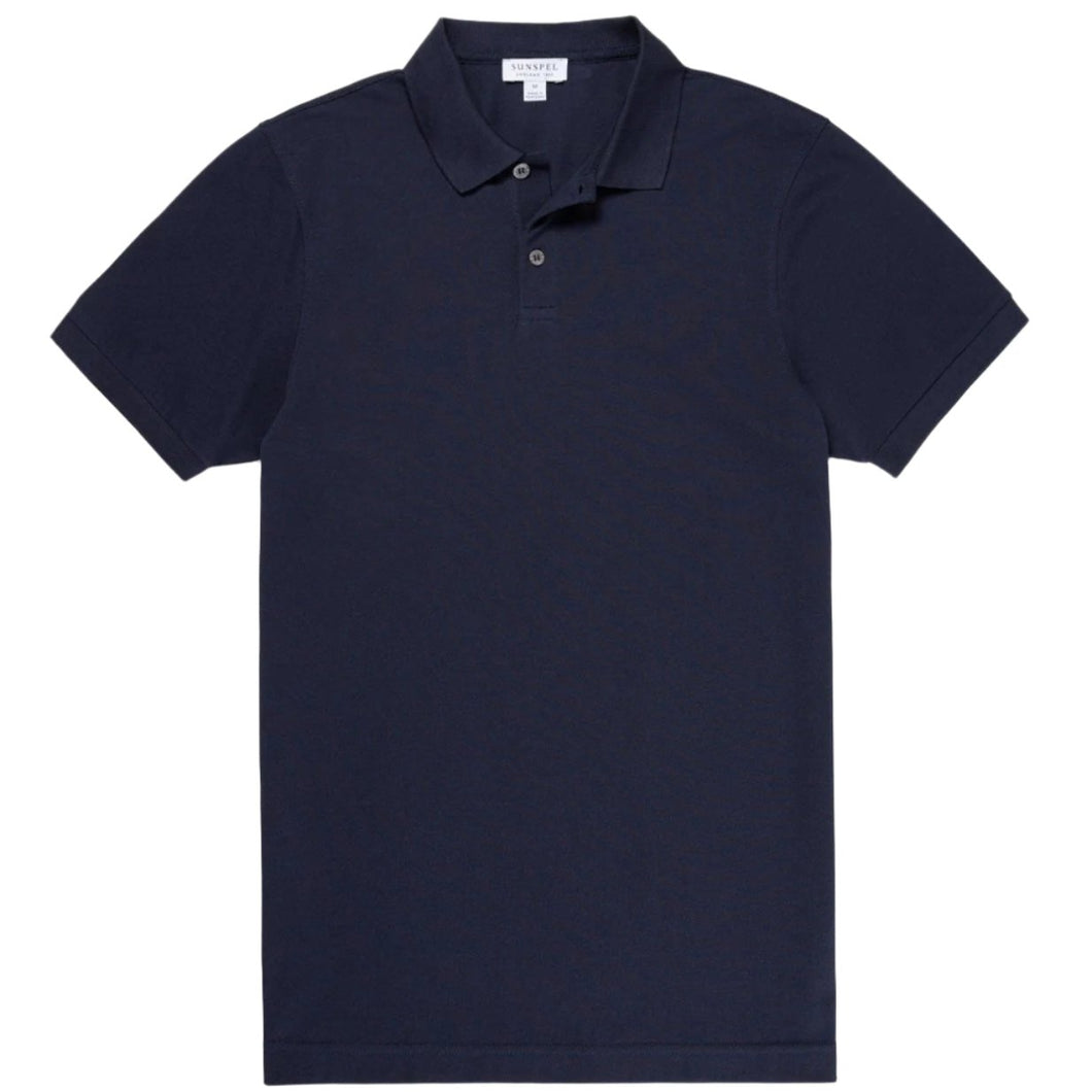 Sunspel Pique Polo Shirt Navy