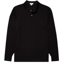 Load image into Gallery viewer, Sunspel Long Sleeve Piqué Polo Shirt Black
