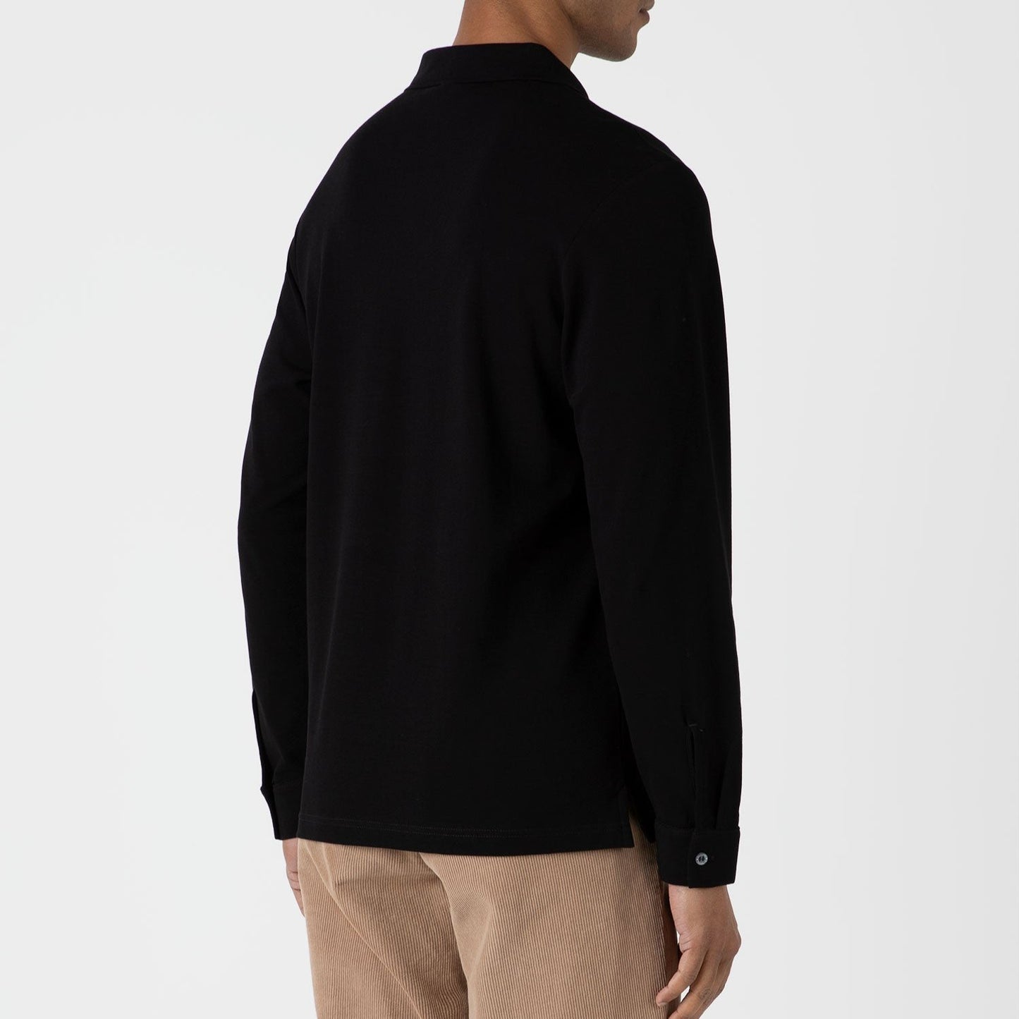 Sunspel Long Sleeve Piqué Polo Shirt Black