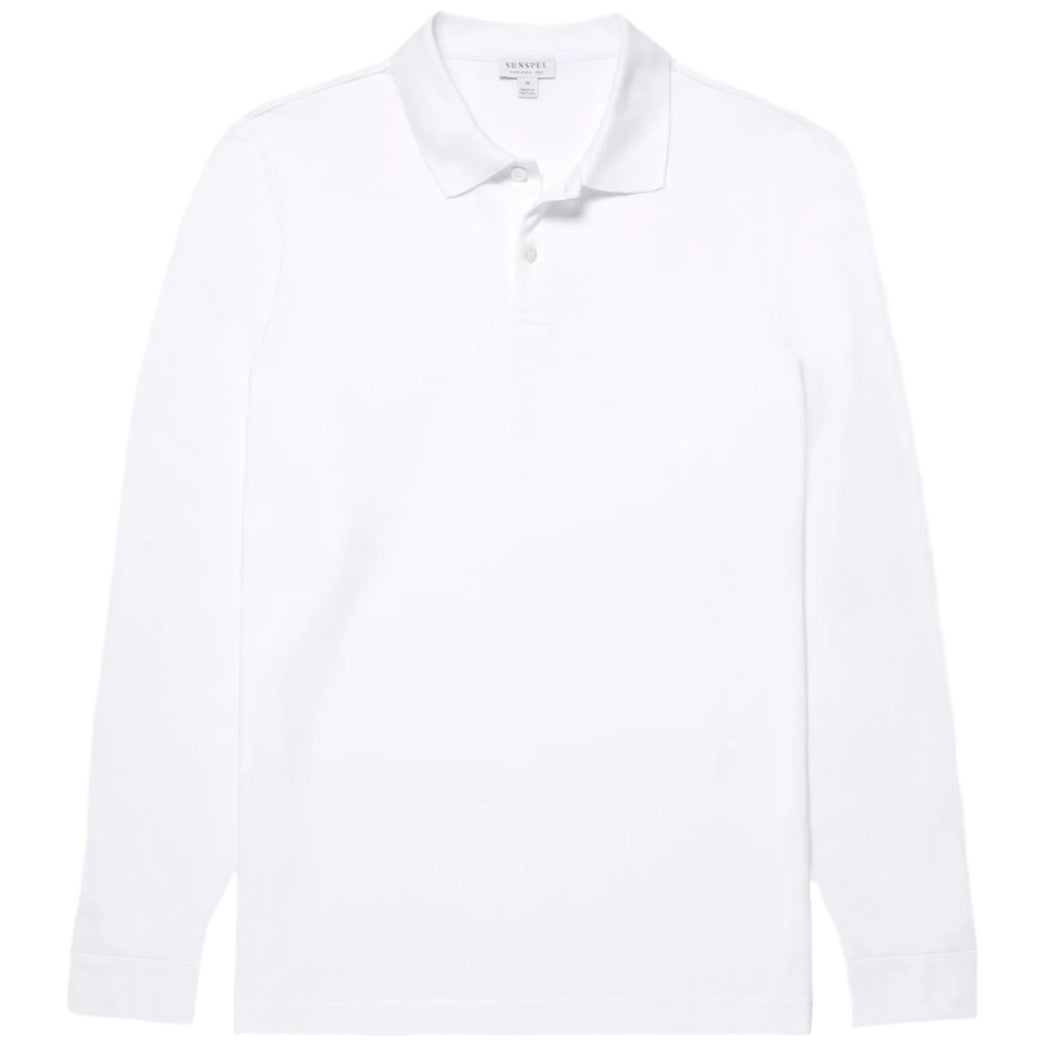 Sunspel Long Sleeve Piqué Polo Shirt White