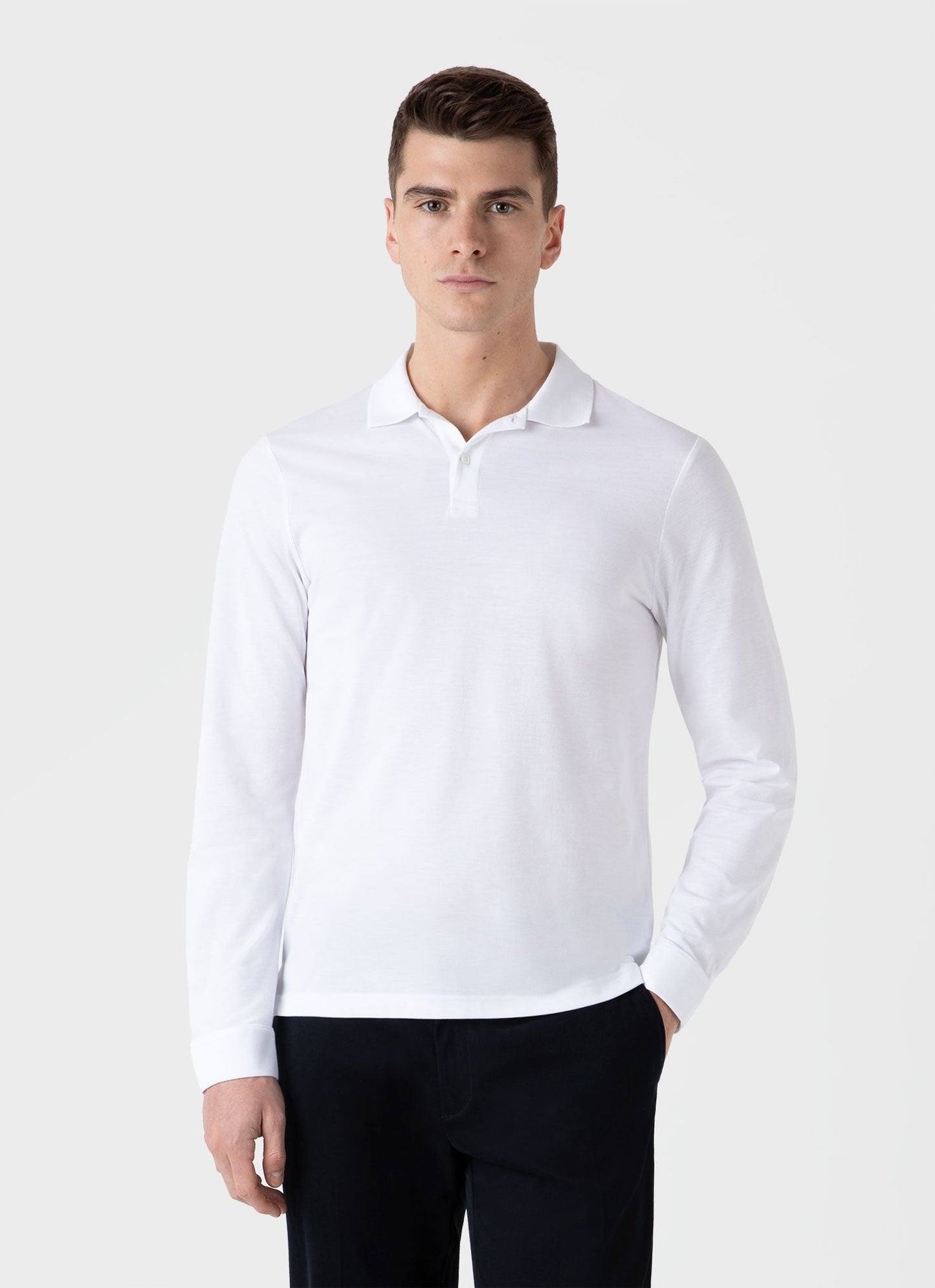 Sunspel Long Sleeve Piqué Polo Shirt White