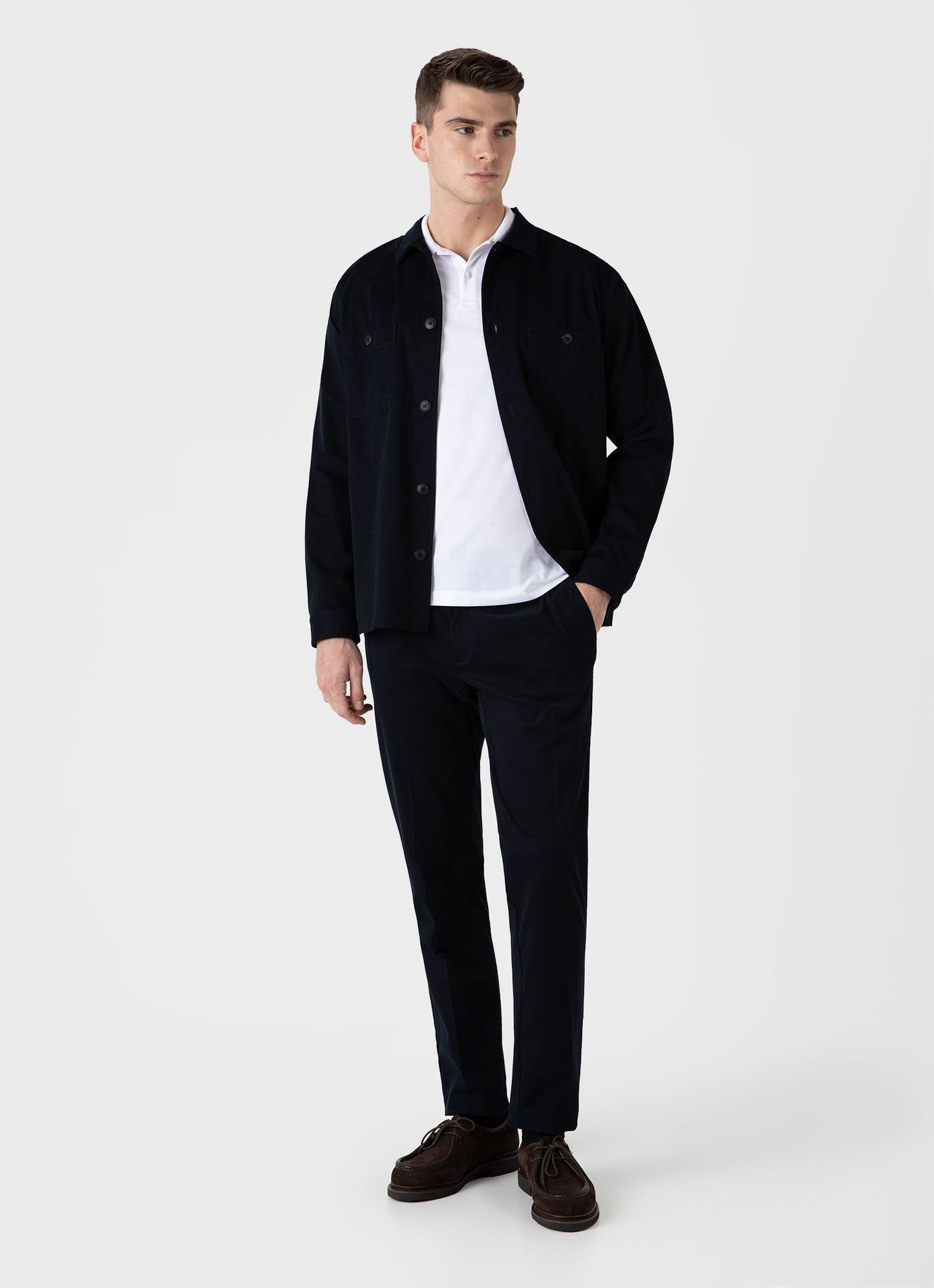 Sunspel Long Sleeve Piqué Polo Shirt White