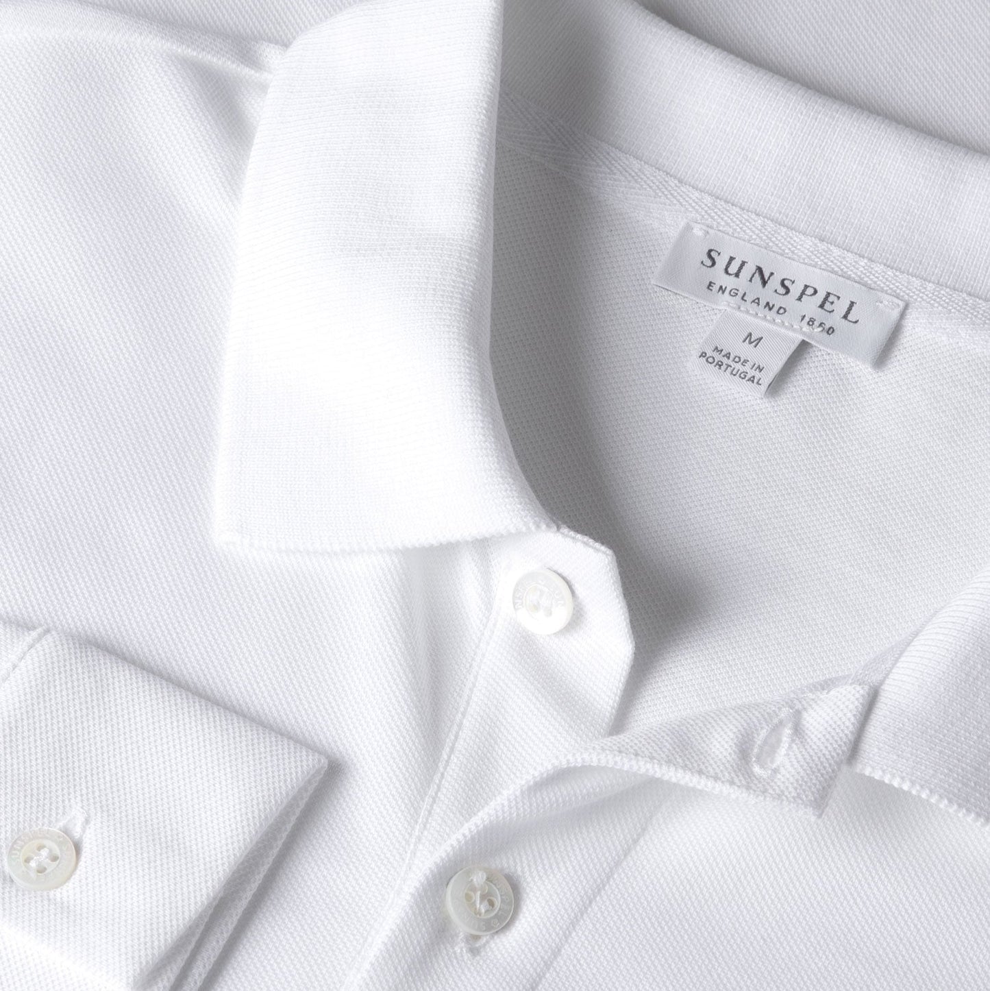 Sunspel Long Sleeve Piqué Polo Shirt White