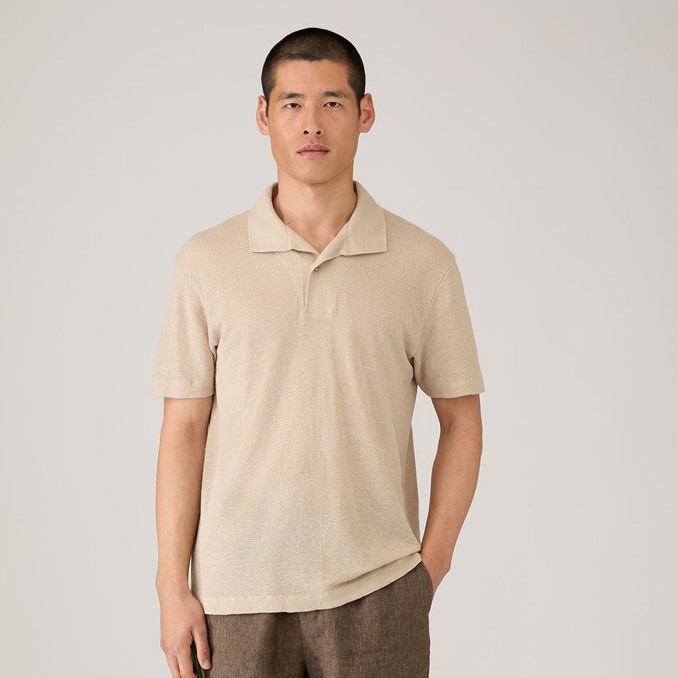 Sunspel Linen Pique Polo Shirt Hazelwood