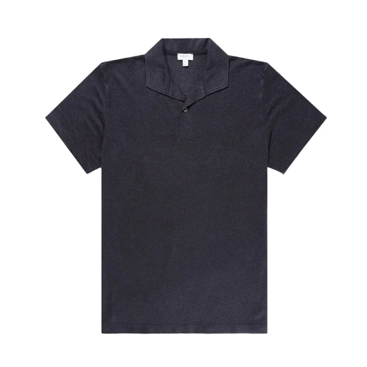 Sunspel Linen Pique Polo Shirt Navy