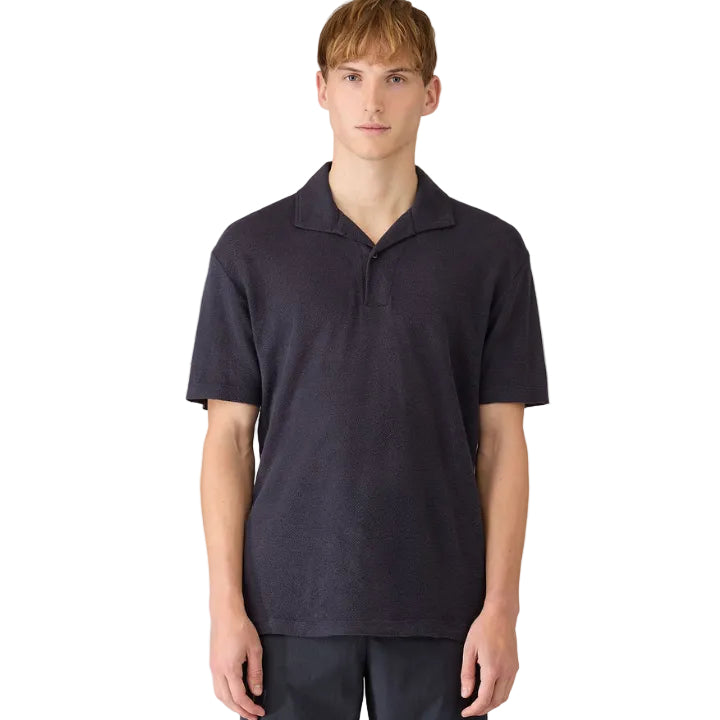 Sunspel Linen Pique Polo Shirt Navy
