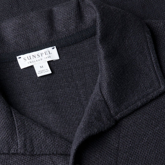 Sunspel Linen Pique Polo Shirt Navy