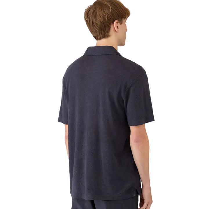 Sunspel Linen Pique Polo Shirt Navy