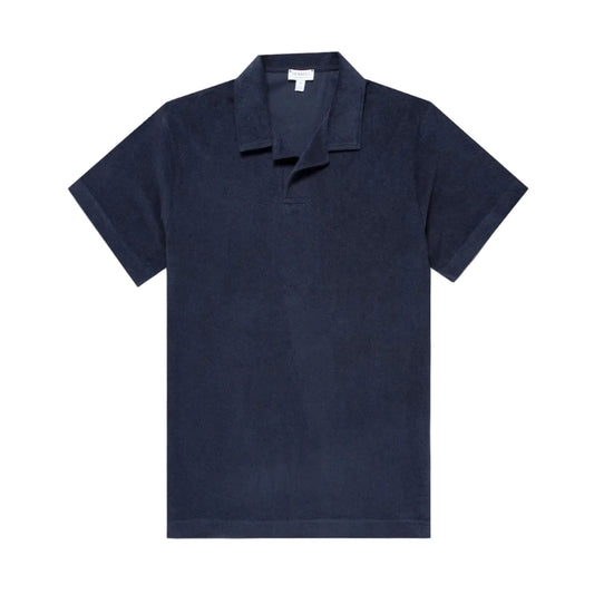 Sunspel Towelling Polo Shirt Navy