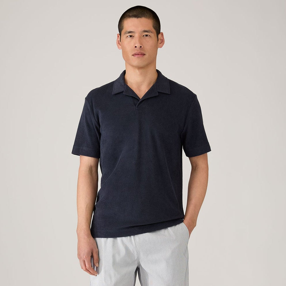 Sunspel Towelling Polo Shirt Navy