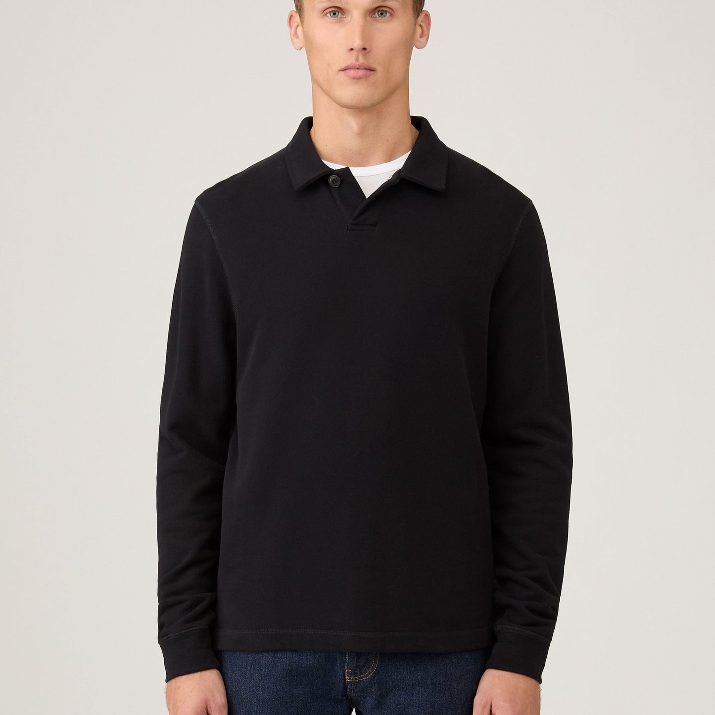 Sunspel Loopback Polo Sweatshirt Black