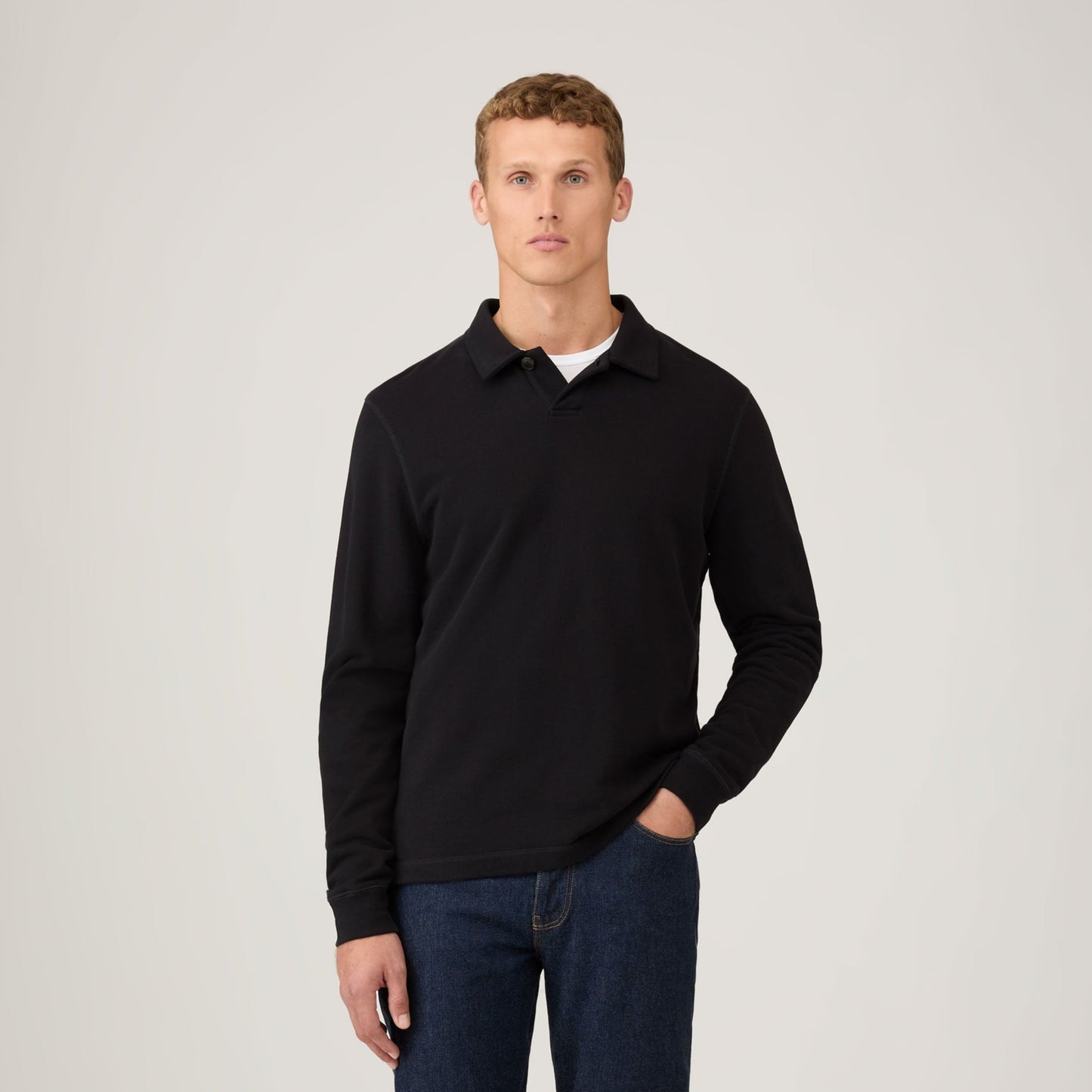 Sunspel Loopback Polo Sweatshirt Black