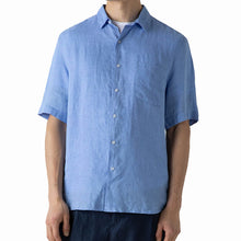 Load image into Gallery viewer, Sunspel Short Sleeve Linen Shirt Cool Blue
