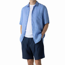 Load image into Gallery viewer, Sunspel Short Sleeve Linen Shirt Cool Blue
