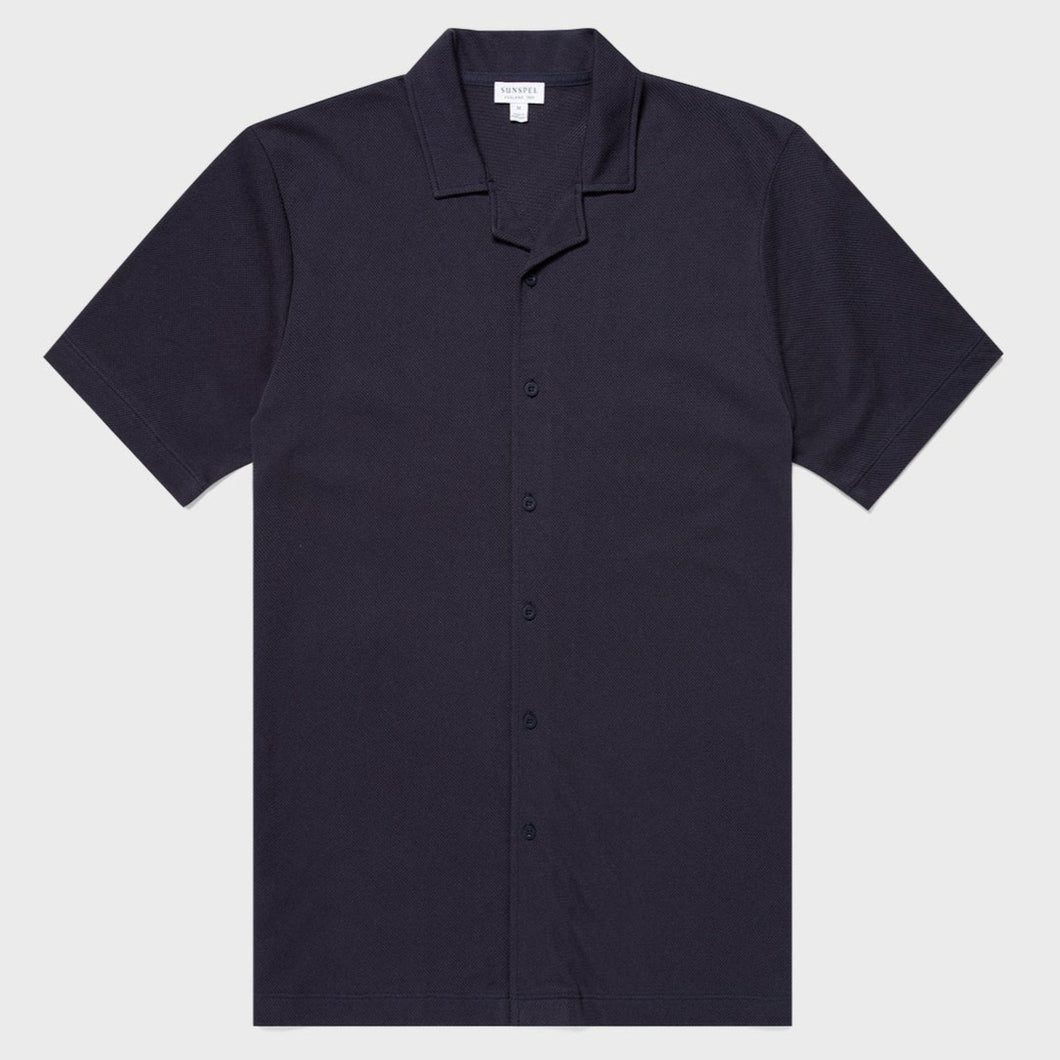 Sunspel Riviera Camp Collar Shirt Navy