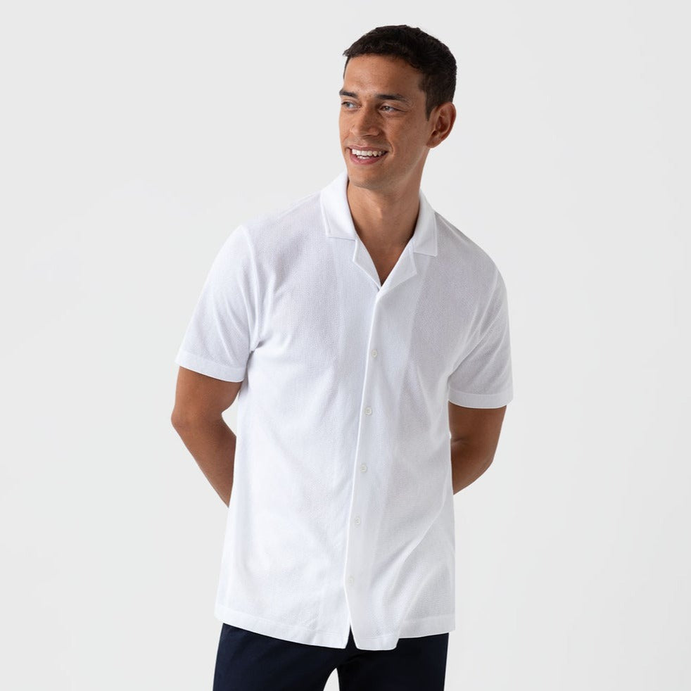 Sunspel Riviera Camp Collar Shirt White