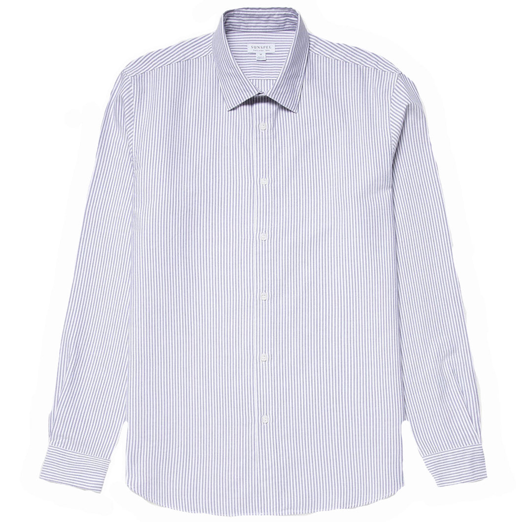 Sunspel Oxford Stripe Shirt White/Navy Oxford