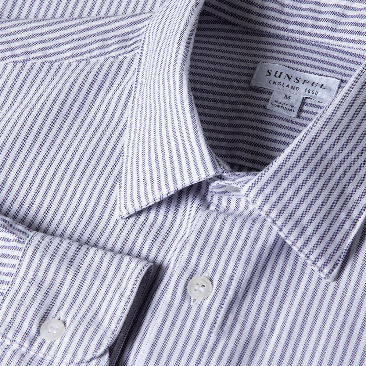 Sunspel Oxford Stripe Shirt White/Navy Oxford