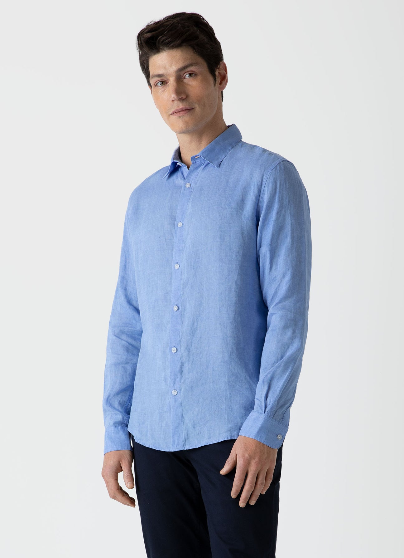 Sunspel Linen LS Shirt Cool Blue