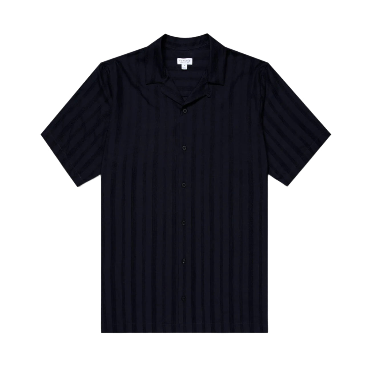 Sunspel SS Embroidered Stripe Camp Collar Shirt Navy