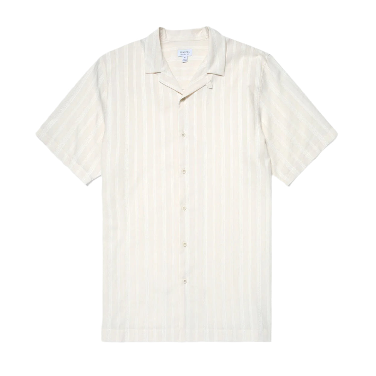 Sunspel SS Embroidered Stripe Camp Collar Shirt Ecru