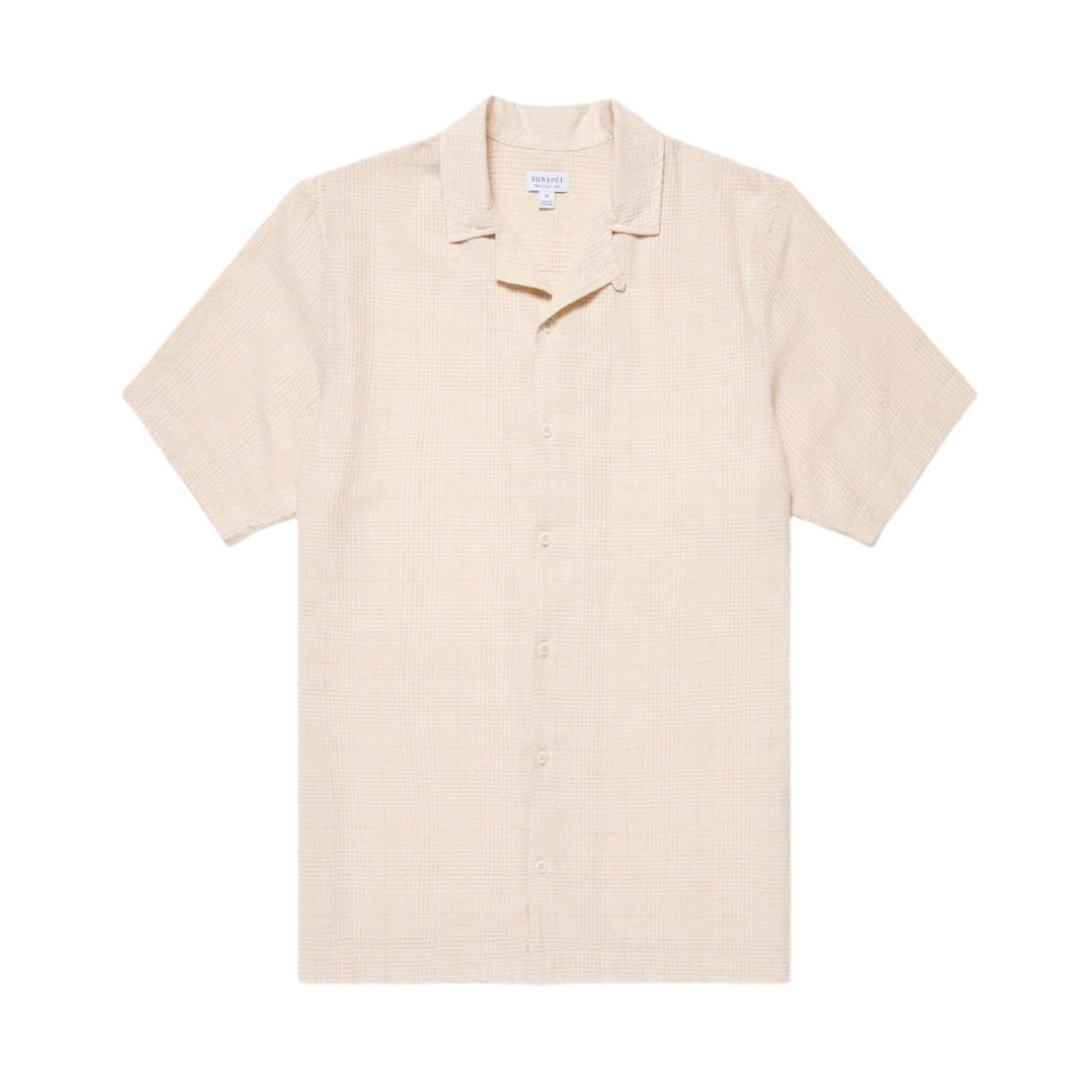 Sunspel Loose Weave Check Camp Collar Shirt Ecru