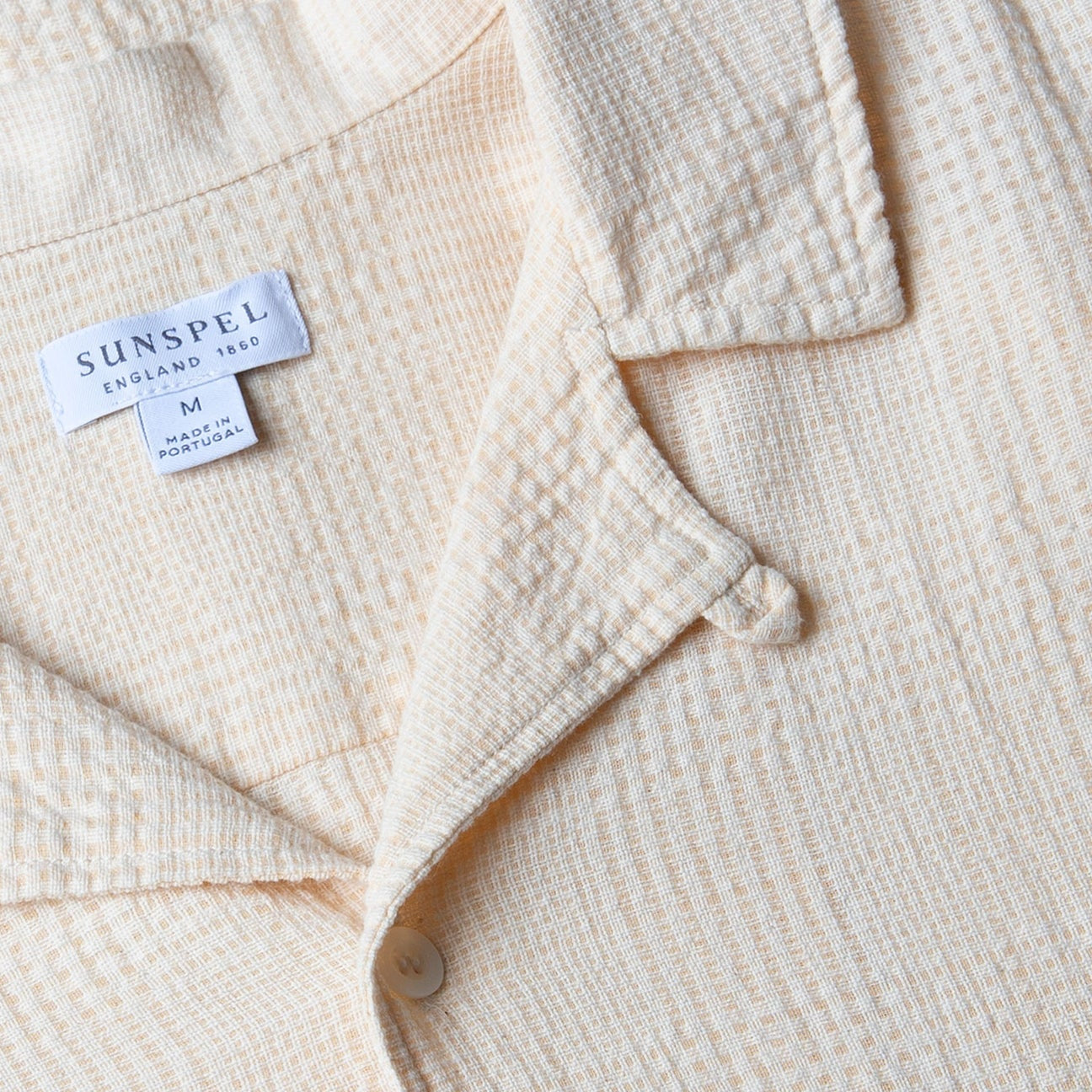Sunspel Loose Weave Check Camp Collar Shirt Ecru