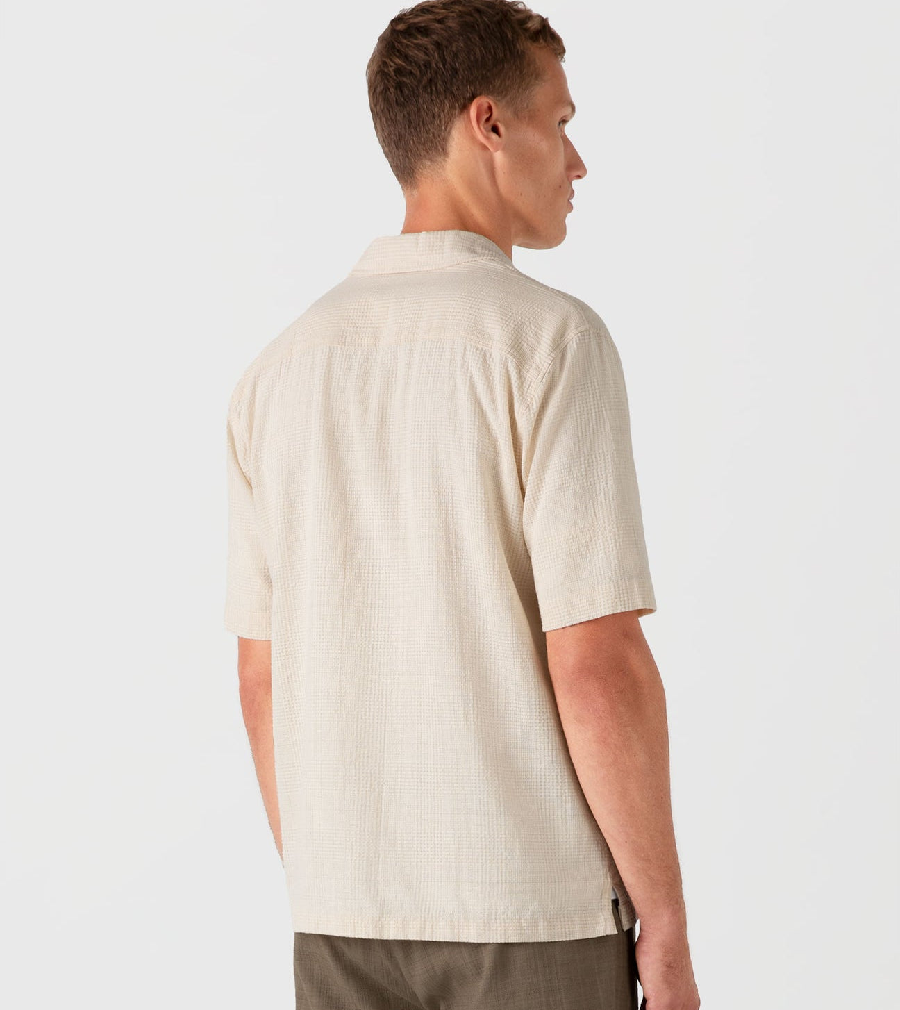 Sunspel Loose Weave Check Camp Collar Shirt Ecru