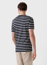 Load image into Gallery viewer, Sunspel Classic T‑shirt Navy/Ecru Breton Stripe
