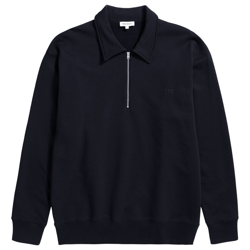 Norse Projects Ketel Relaxed Organic NORSE Logo Half Zip Dark Navy