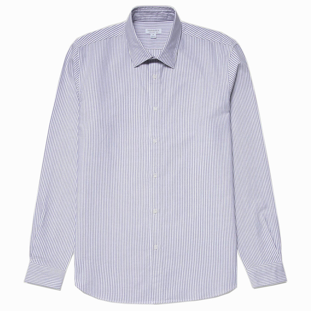 Sunspel Casual Shirt White / Navy Oxford Stripe
