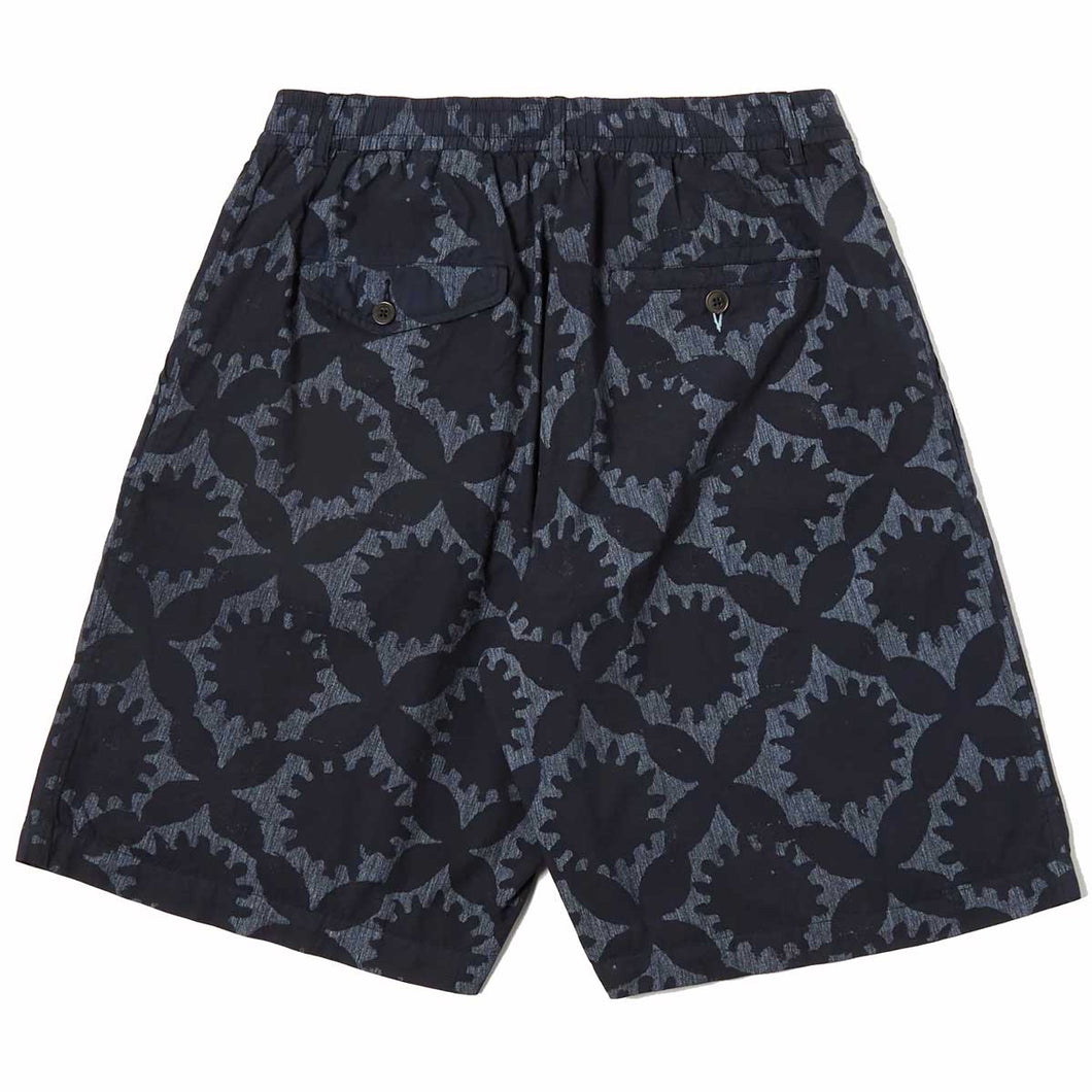 Universal Works Sun Print OD Pleated Track Short Navy