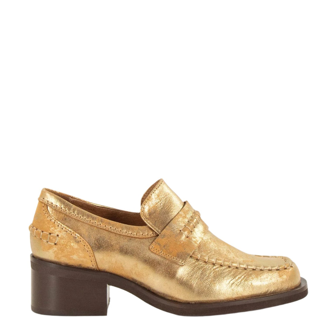 Sessun Tierney Wide-Heel Loafers Gold