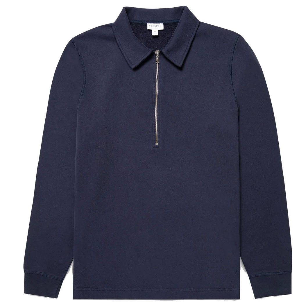 Sunspel Zip Polo  Sweatshirt Navy