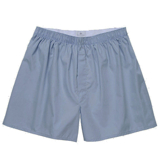 Sunspel Cotton Poplin Boxer Short Plain Blue