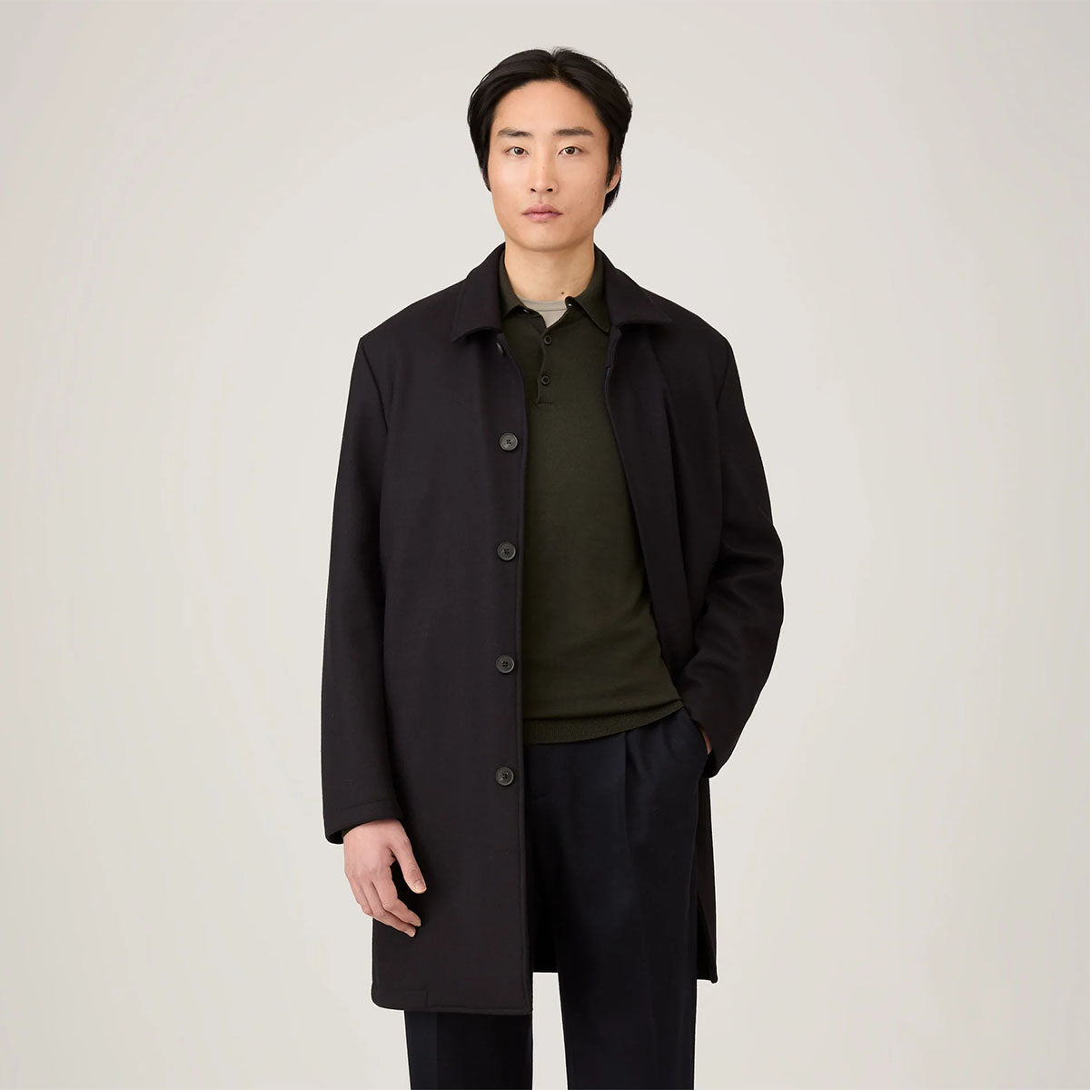 Sunspel Boiled Wool Jersey Coat Navy
