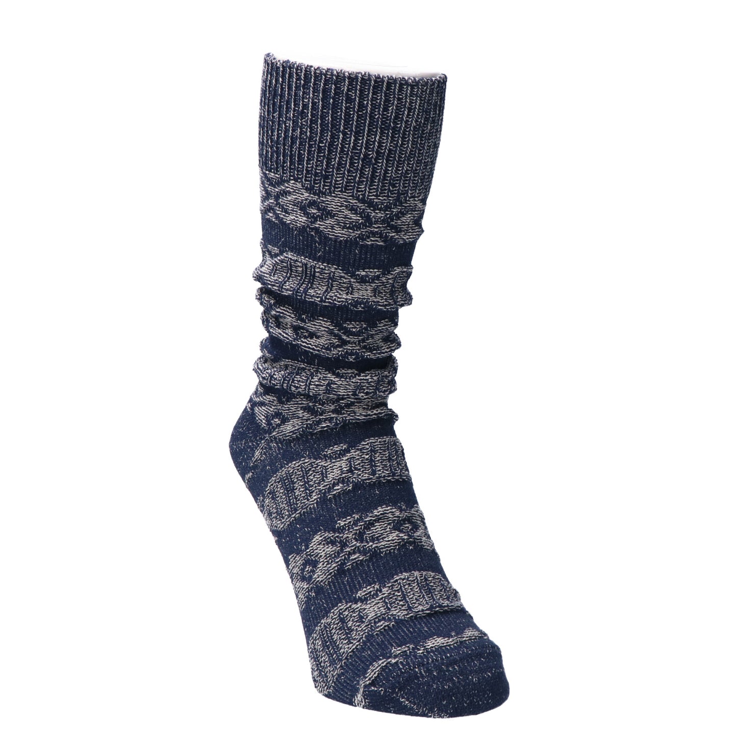 Kinari Cotton Links Pattern Crew Sock Navy