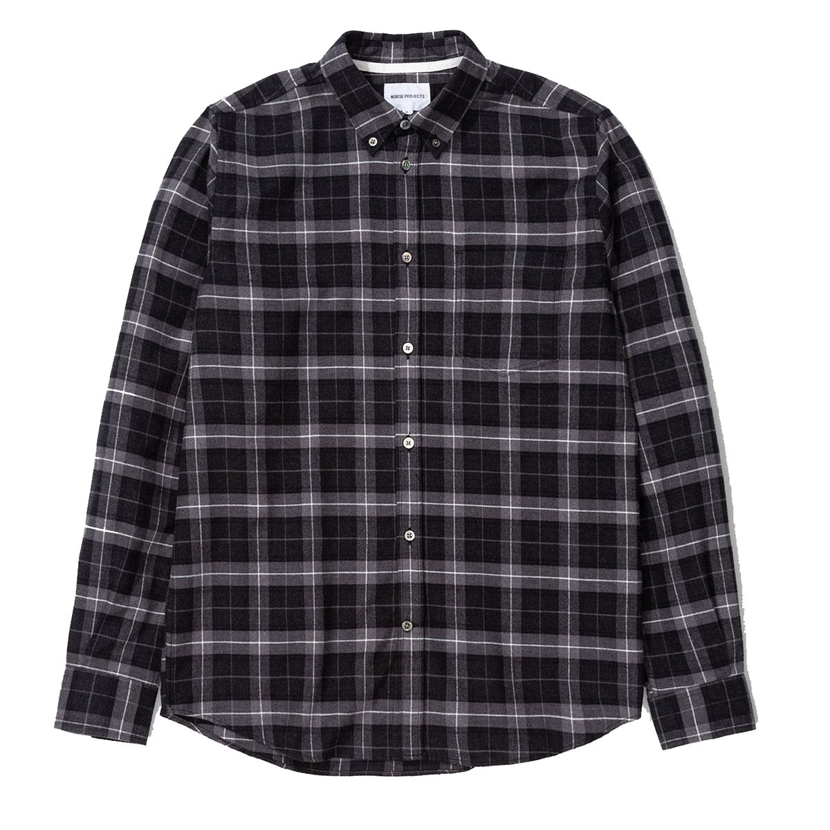 Norse Projects Anton Brushed Flannel Check Charcoal Melange