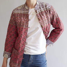 Load image into Gallery viewer, Dilli Grey Long Komal Quilted Pink Paisley Jacket
