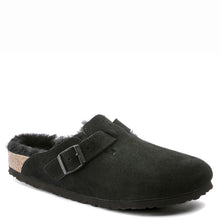 Load image into Gallery viewer, Birkenstock Boston Shearling Suede Leather Black Narrow Fit
