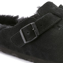 Load image into Gallery viewer, Birkenstock Boston Shearling Suede Leather Black Regular Fit

