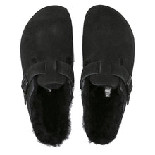 Load image into Gallery viewer, Birkenstock Boston Shearling Suede Leather Black Narrow Fit
