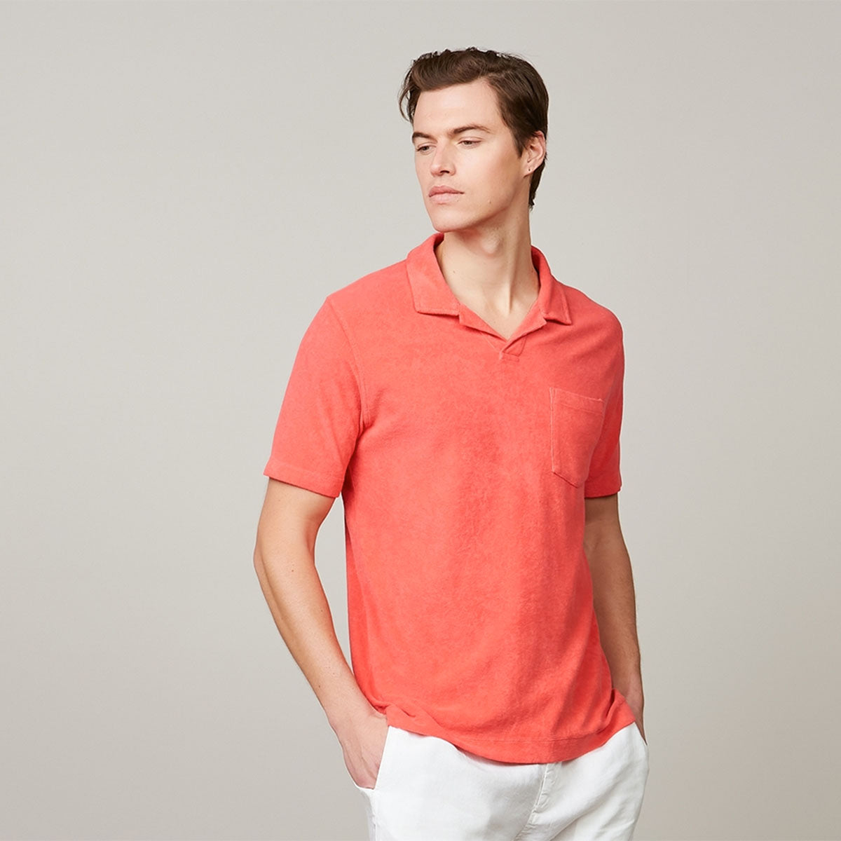Hartford Knitted Terry Polo Coral