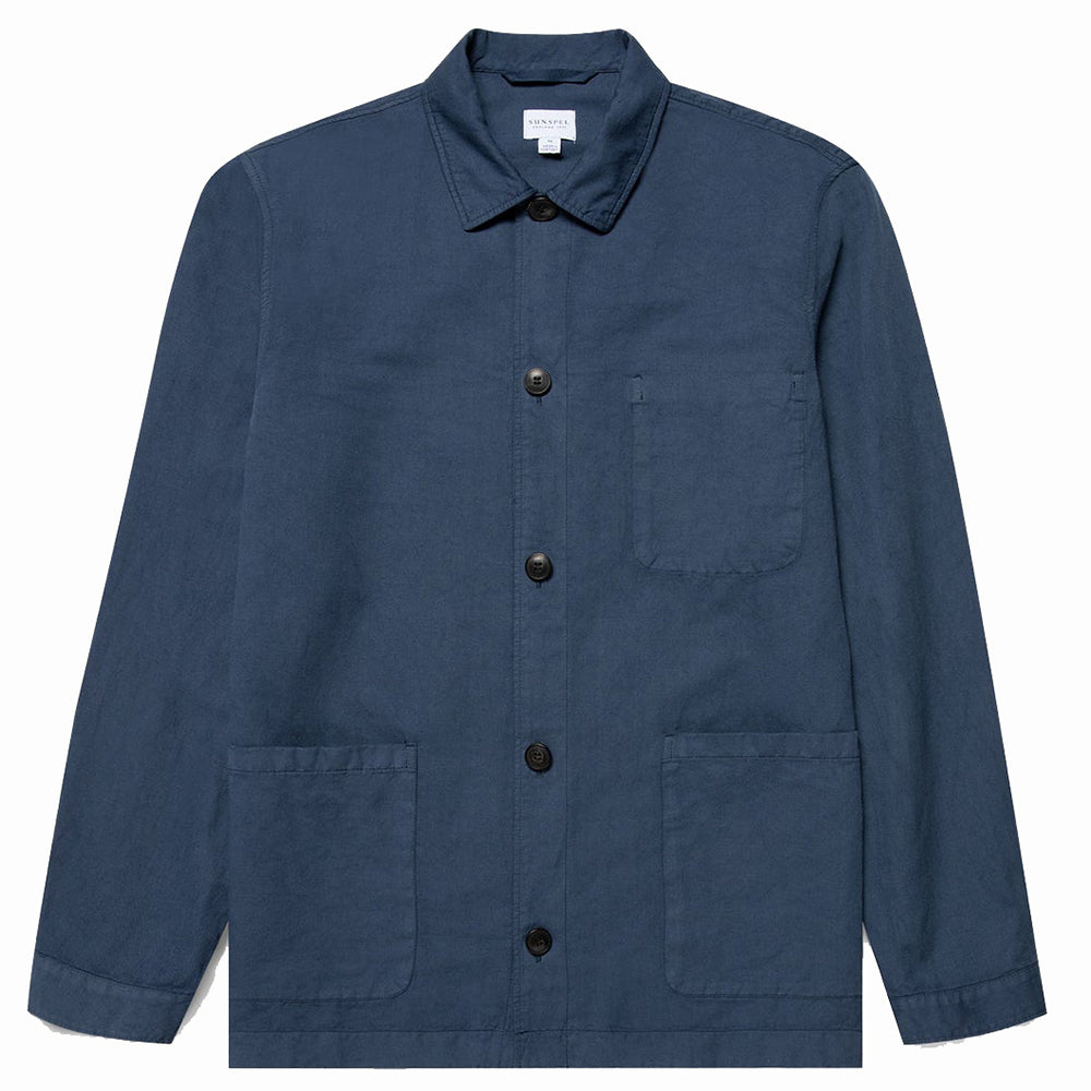 Sunspel Cotton Linen Twin Pocket Jacket Shale Blue