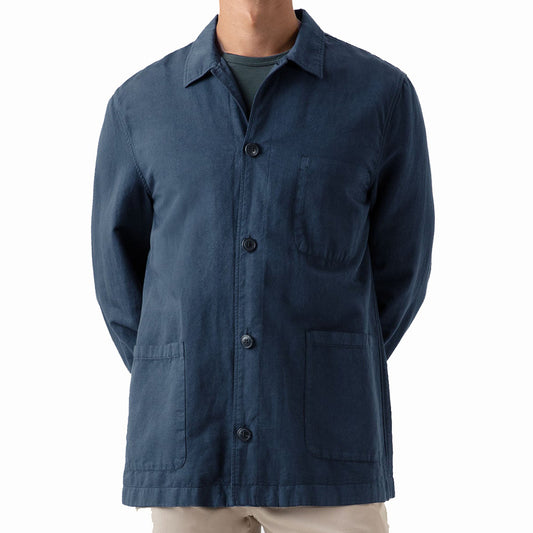 Sunspel Cotton Linen Twin Pocket Jacket Shale Blue