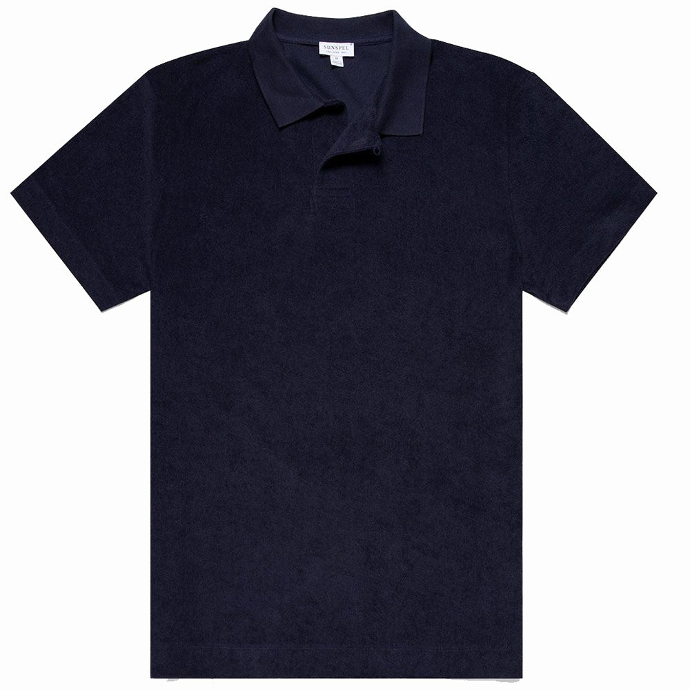 Sunspel Towelling Polo Shirt Navy